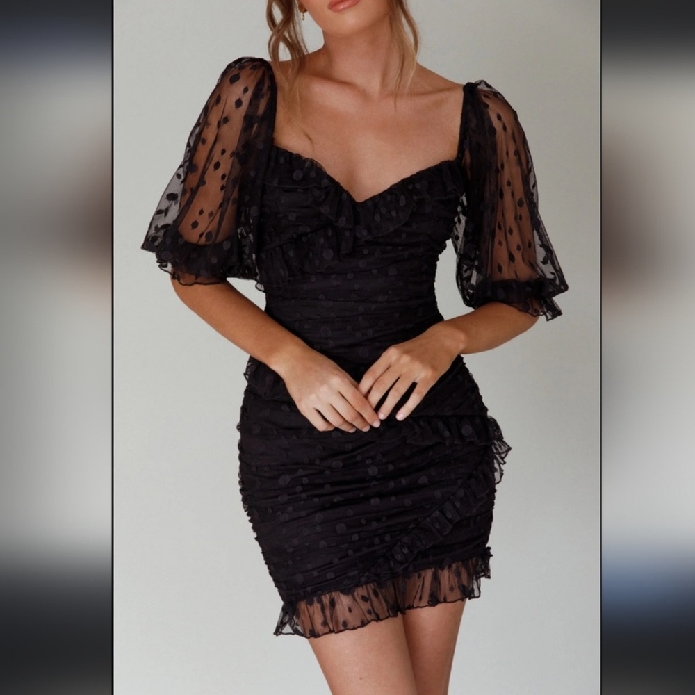 Selfie Leslie Black Puff Sleeve Bodycon Mini Dress